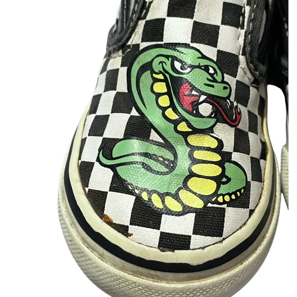 Vintage Vans Checkerboard Slip On Sneakers Toddler Size 6.5 Custom Snake Graphic